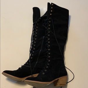 Knee high black suede boots